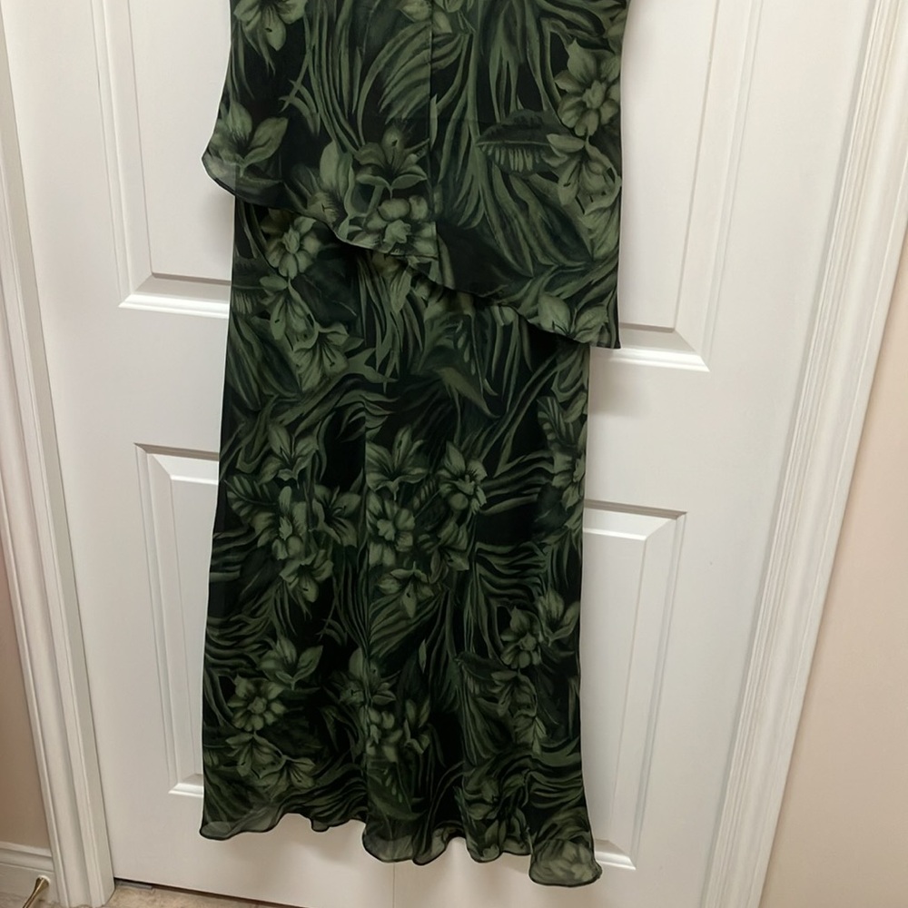 Sears Tradition vintage long dress chiffon flowy floral pattern, green/black - Picture 5 of 13